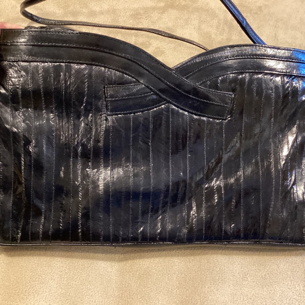 Eel Skin‎ Black Crossbody or Clutch Bag Purse Unbranded Vintage - Picture 3 of 8